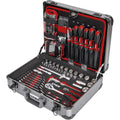 STIER Mallette à outils complète, boîte à outils en aluminium de 144 pièces, outils universels pour les réparations quotidiennes, y compris tournevis, ciseaux, pinces et scies : Bricolage