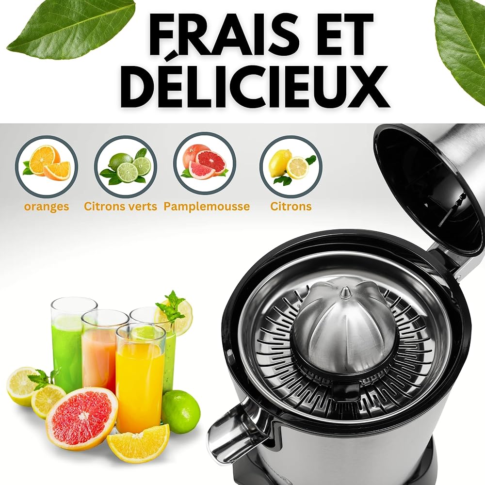 Sommertal CP850 - Presse-agrumes électrique avec moteur puissant de 850 W - Avec 2 cônes de pressage - Presse-agrumes manuel - Presse-agrumes en acier inoxydable - Presse-citron : Cuisine et Maison