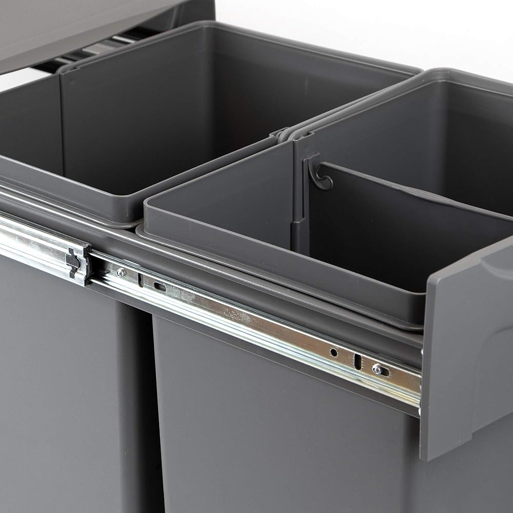 Emuca - Poubelles avec Fixation inférieure pour la Cuisine, 2 poubelles de Recyclage Amovibles de 20 L, capacité Totale 40 L (2 x 20 L), Acier et Plastique, Gris Anthracite. : Cuisine et Maison