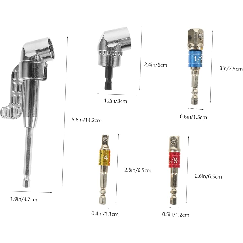 Angoily 4 Ensembles tournevis d'angle anti rouille Adaptateur de douille d'angle Embout de perceuse à angle droit adaptateur pour clé à chocs assortiment de forets acier : Bricolage