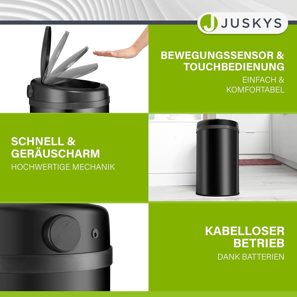 Juskys poubelle automatique avec capteur de 30 L - poubelle électrique, détecteur de mouvement, couvercle automatique, étanche, bague de serrage, cuisine - noir : Cuisine et Maison