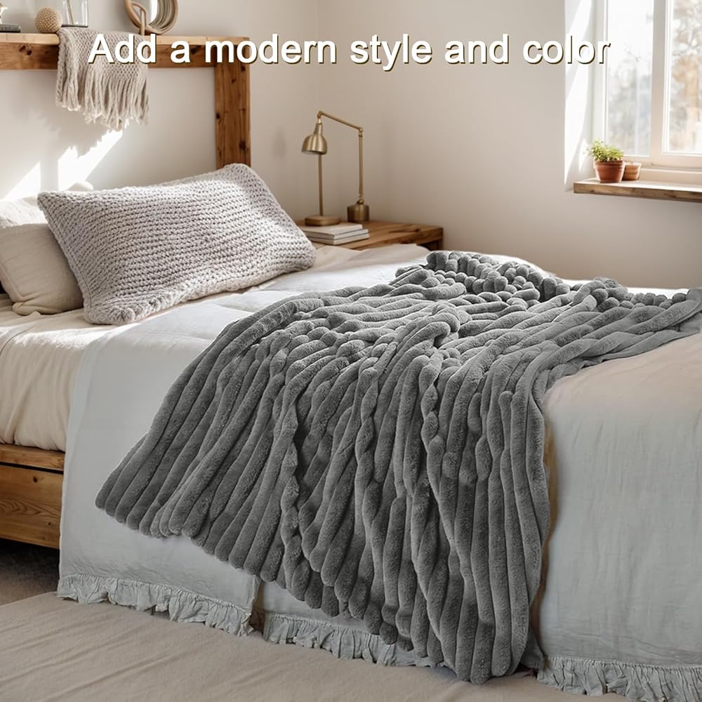 TOPCHANCES Couverture Plaid Polaire Velours Super Chaude,AB Double Couche Couverture en Peluche De Lapin Artificiel Et Duveteuse Canape Polaire Poil Douce Et Confortable(Gris Foncé,180×230cm) : Cuisine et Maison