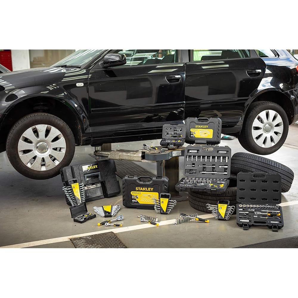Stanley STMT82831-1 Coffret De Douilles ¼’’ + ½’’ + Cliquet 72 Dents 1/4" + Cliquet 72Dents 1/2" - Coffret Compact Et Résistant Avec Attaches Métal - Jeu De 72 Pièces : Bricolage