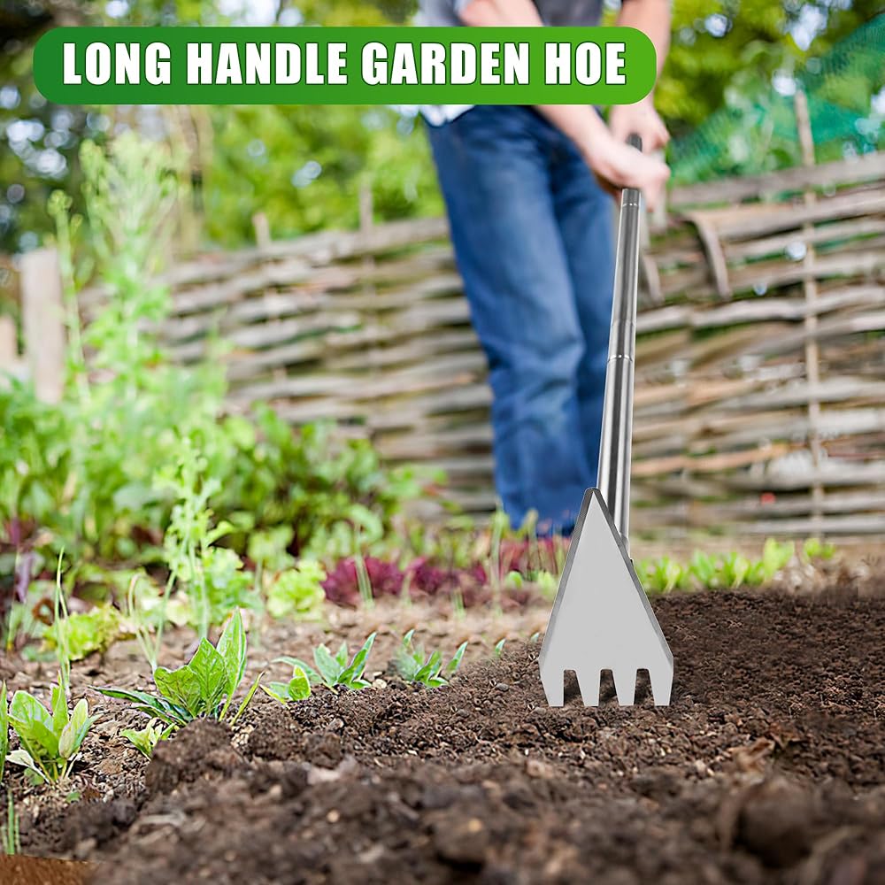 BARAYSTUS Binette à double tête - 74,9 - 146,6 cm - Manche long réglable - Outil de jardinage en acier inoxydable - Pour jardinage, plantation, désherbage, creusage, ameublissement du sol : Jardin