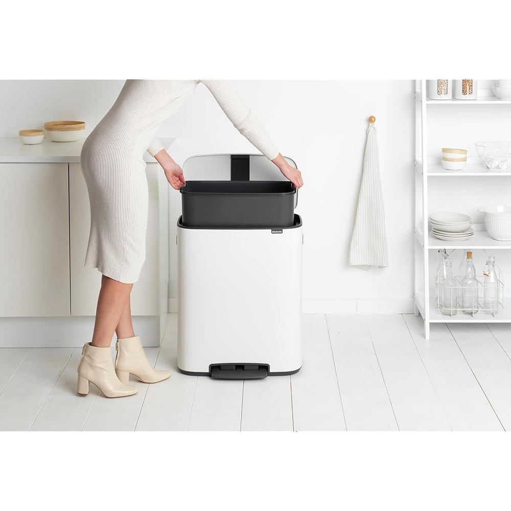 Brabantia - 211300 - Poubelle à pédale Bo, avec 1 seau intérieur, 60L - Blanc : Cuisine et Maison
