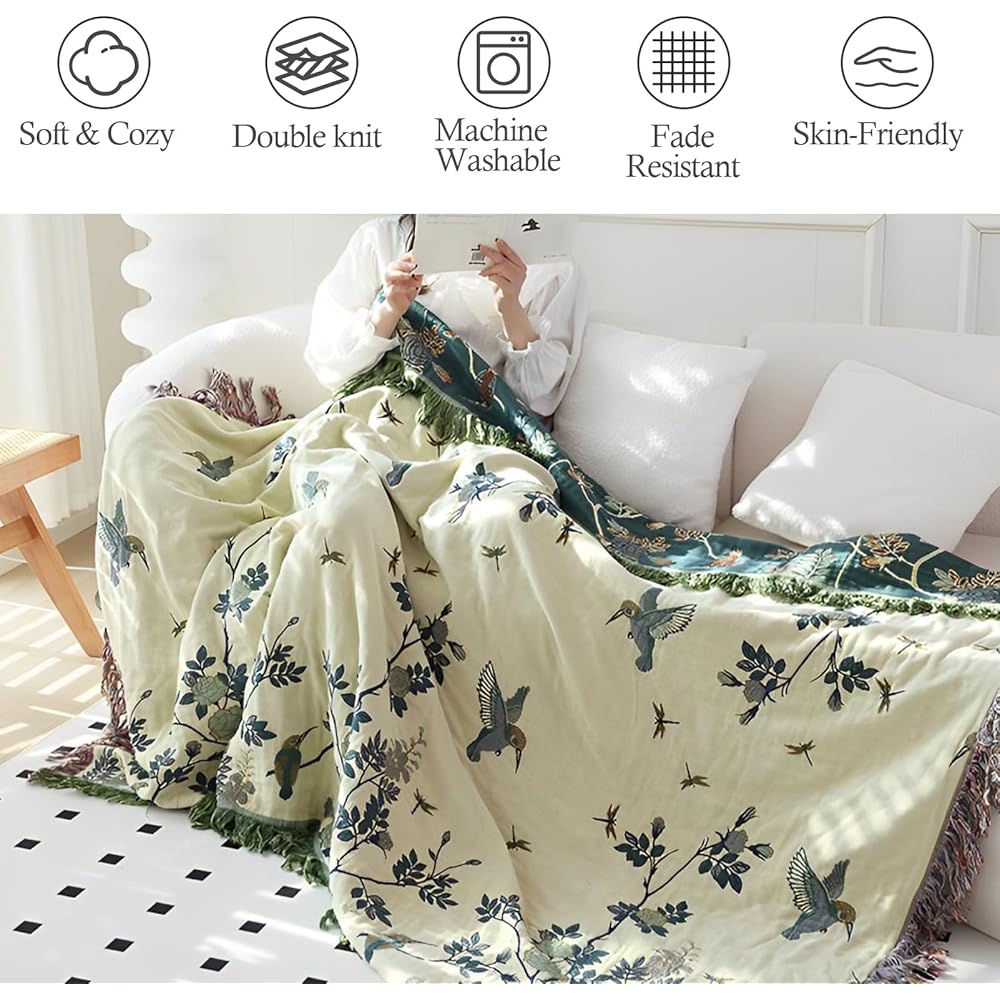 Snylcce Large Double-Sided Bohemian Throw - 100% Coton Biologique tissé à la Main pour lit et canapé, Accent Boho Confortable pour canapés 2-3 Places et fauteuils - 200x230cm,Deep Blue : Cuisine et Maison
