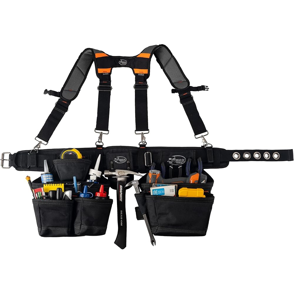 Dead On Tools - Ceinture à outils de charpentier 1680 deniers avec bretelles (HDP400945), noir : Mode