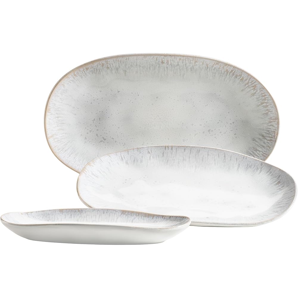 MÄSER Série Frozen Lot de 3 plateaux de service en céramique en 3 tailles, look vintage moderne, glaçage moucheté de couleur, grès, blanc, petit : Cuisine et Maison