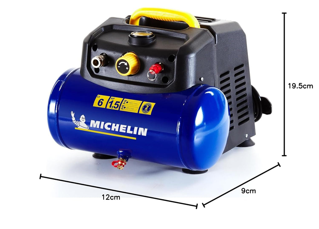 Michelin MBL6 Compresseur d'air portable sans huile cuve 6 L avec manomètre et kit d'accessoires
