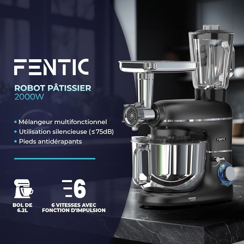 Fentic 6-en-1 Robot pâtissier multifonction 2000W