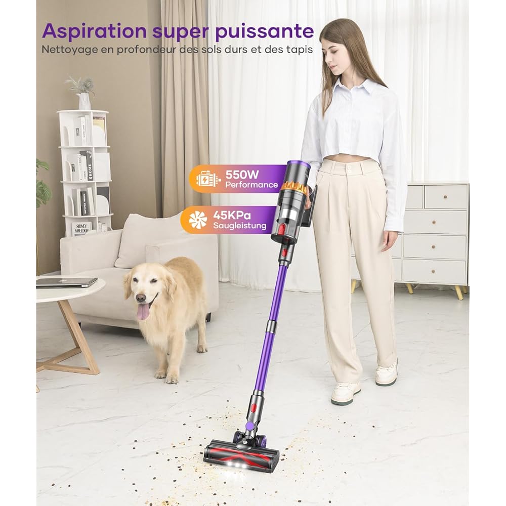 CHEBIO Aspirateur balai sans fil 550W 45Kpa haute puissance