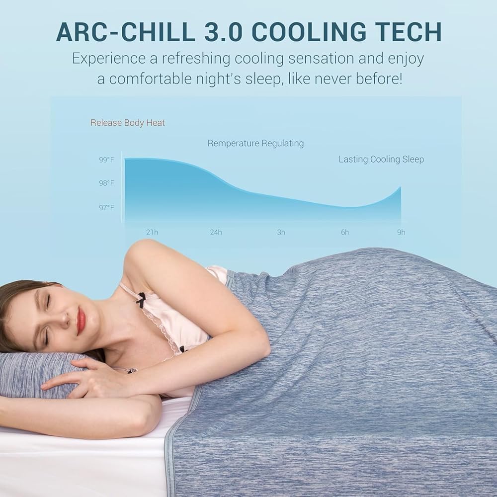 Elegear Couverture Rafraichissante d'été, Arc-Chill 3.0 Japonaise Fibre de Refroidissement Q-Max 0.5 Absorbant Chaleur Corporelle Couverture Ete Légère Plaid Coton pour Canapé Lit, Bleu, 220x240cm : Cuisine et Maison