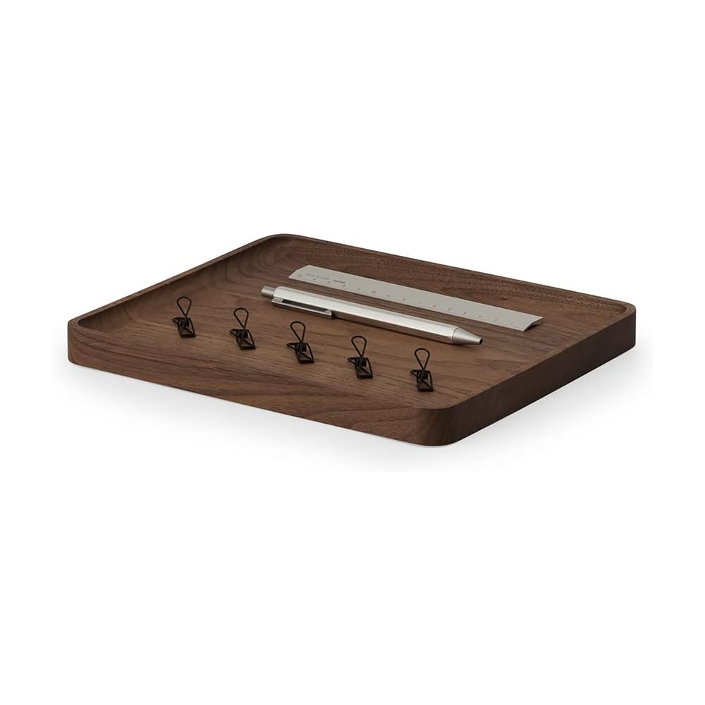 Oakywood Plateau Décoratif en Bois - Fabriqué à la Main - Plateau en Bois Rectangulaire - Organisateur Minimaliste pour Bureau, Coiffeuse - Décoration Maison - Bois de Noyer - 24x20 cm (9.4"x7.9") : Cuisine et Maison