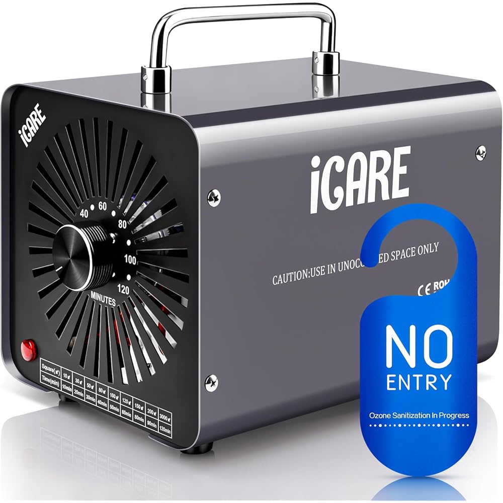 ICARE Générateur d'Ozone Domestique 30000 mg/h, Machine à Ozone pour Purification de l'Air et Élimination des Odeurs Dispositif d'Ozone Portable O3 pour Bureau, Salle de Bain, Maison, Voiture : Cuisine et Maison