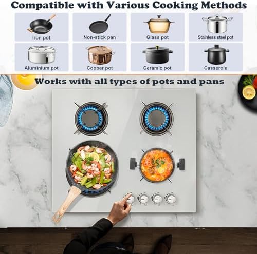 TopStrong Plaque de cuisson gaz 4 feux verre noir
