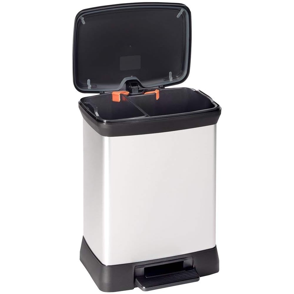 CURVER POUBELLE DECO RECTANGULAR DUO 10+18L , 39x29x50,5 cm, 80% matière recyclée : Cuisine et Maison
