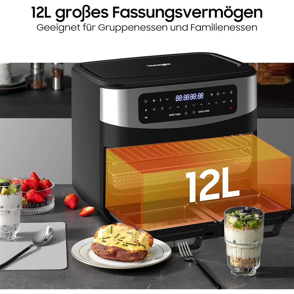 Iceagle Air Fryer 12L double tiroir, 2600W, noir