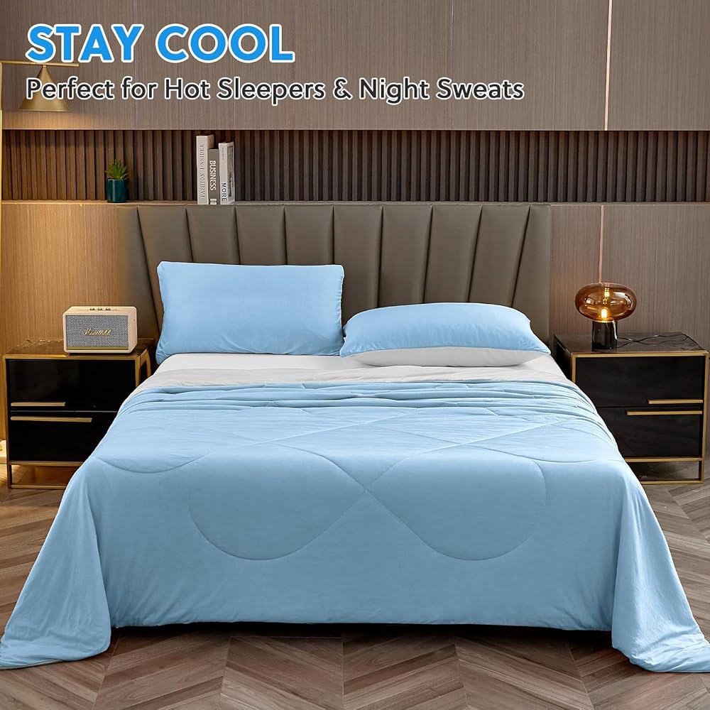 HOMFINE Couverture Rafraichissante D'été Adulte - Couverture été Q-Max > 0,5 Plaid Canapé ete Agréable et Douce Couverture Rafraîchissante pour Lit Canapé Voyage Adulte, Bleu, 270 x 230 cm : Cuisine et Maison