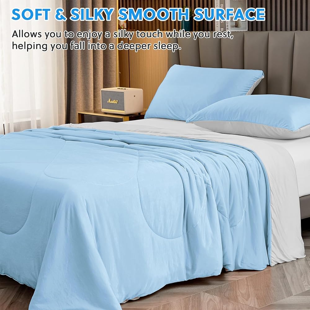 HOMFINE Couverture Rafraichissante D'été Adulte - Couverture été Q-Max > 0,5 Plaid Canapé ete Agréable et Douce Couverture Rafraîchissante pour Lit Canapé Voyage Adulte, Bleu, 270 x 230 cm : Cuisine et Maison