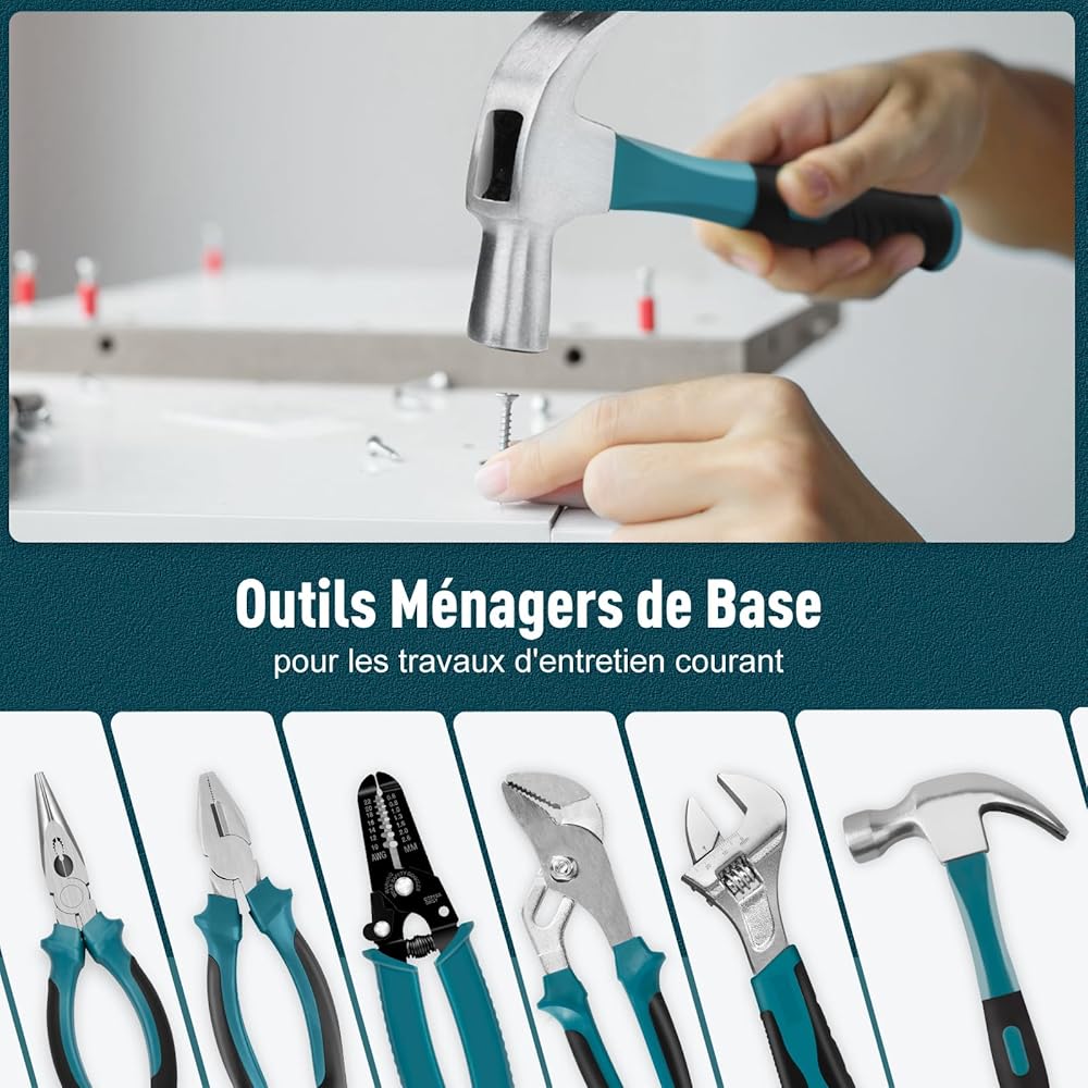 Sundpey Boite a Outils Complete 281 pièces - Caisse a outil pour Hommes et Femmes Malette Outils Complet Avec Ensemble de Clés à Douille Ensemble de Tournevis Clé Hexagonale Métrique Pinces : Bricolage