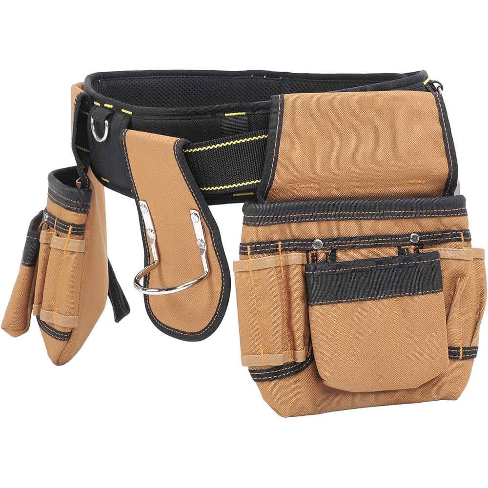 Yomiyuyr Ceinture à outils avec taille réglable, pochette à outils 23 poches pour électriciens, ceinture à outils de charpentier en tissu Oxford 1200D avec sangle amovible : Bricolage
