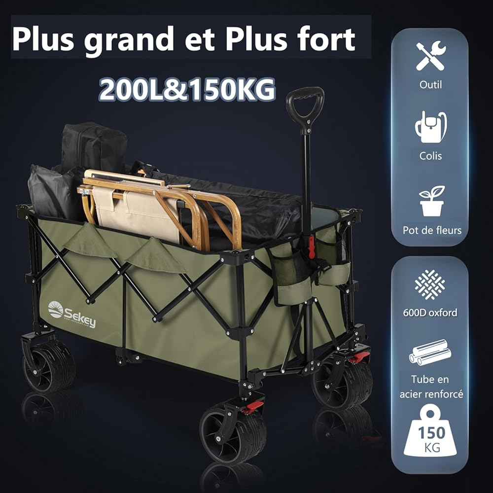 Sekey Chariot de jardin pliable 200L 150kg