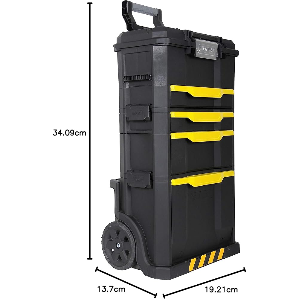 Stanley 1-79-206 Servante modulable avec 4 Tiroirs montés Sur Glissière - Système de Clips Latéraux - Poignée Télescopique - Polypropylène - Dimensions 866 x 488 x 348mm Noir : Bricolage