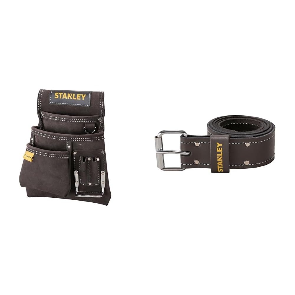 Stanley STST1-80114 Porte-outils, Jaune/noir + Stanley STST1-80119 Ceinture en Cuir, Noir : Bricolage