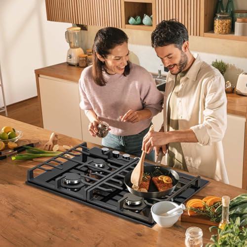 TopStrong Plaque de cuisson gaz 4 feux verre noir