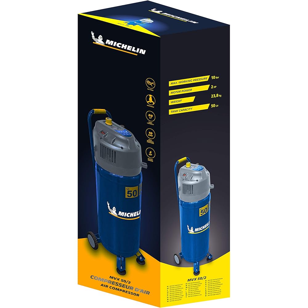 Michelin MVX50/2 Compresseur d'air vertical sans huile cuve 50 L avec manomètre