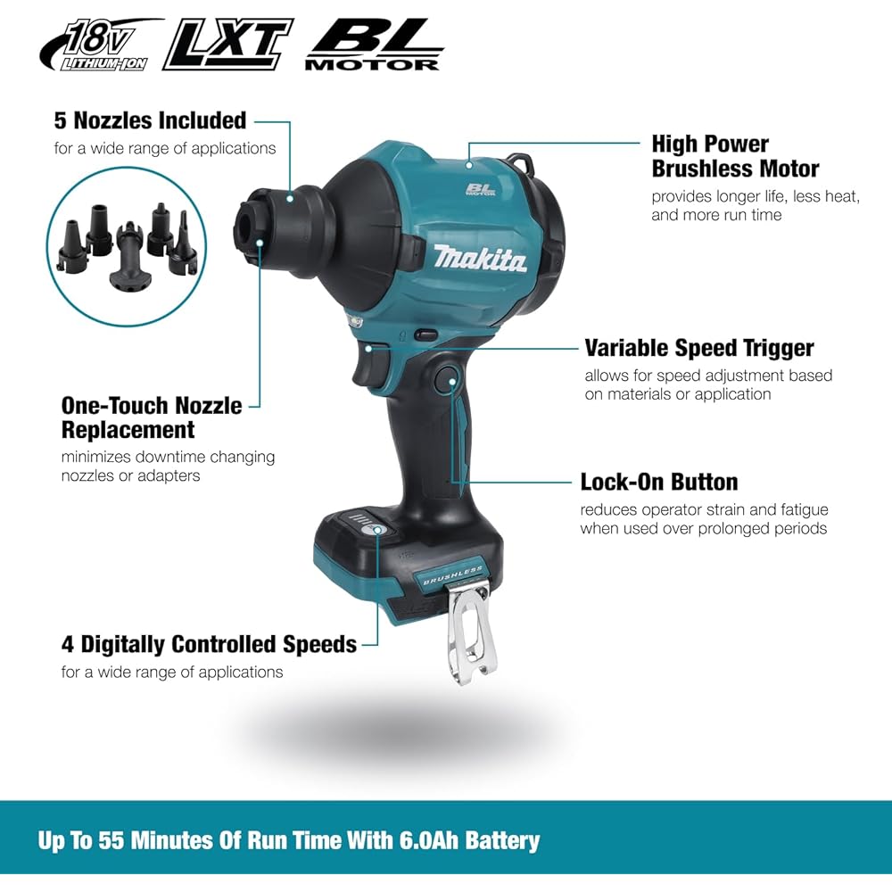 Makita Souffleur à poussière sans balais DAS180Z 18V