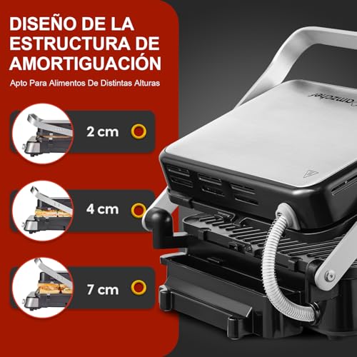 AMZCHEF Appareil 4-en-1 Grill, Panini, Gaufrier