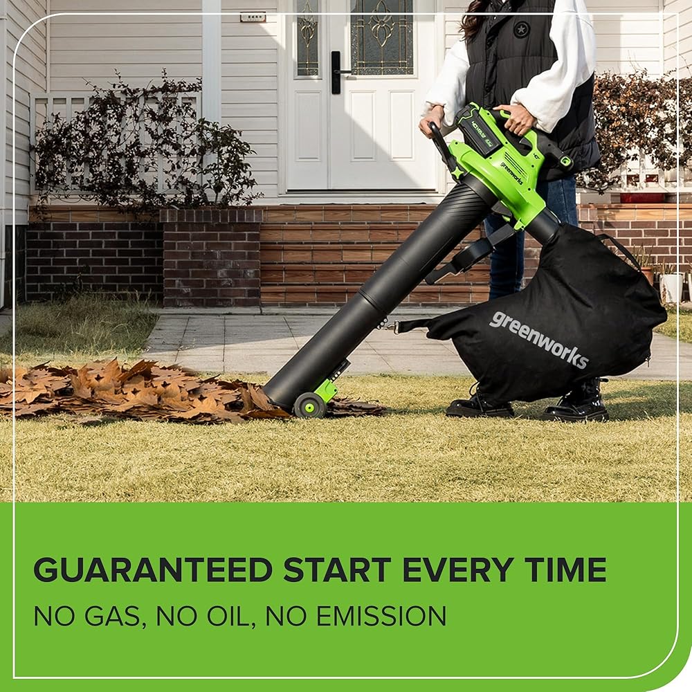 Greenworks Aspirateur sans Fil GD40BVII avec Moteur sans balais, 370 km/h, 14,17 m³/Min, Sac de paillage de 45 L sans Batterie 40 V et Chargeur, Garantie 3 Ans : Jardin