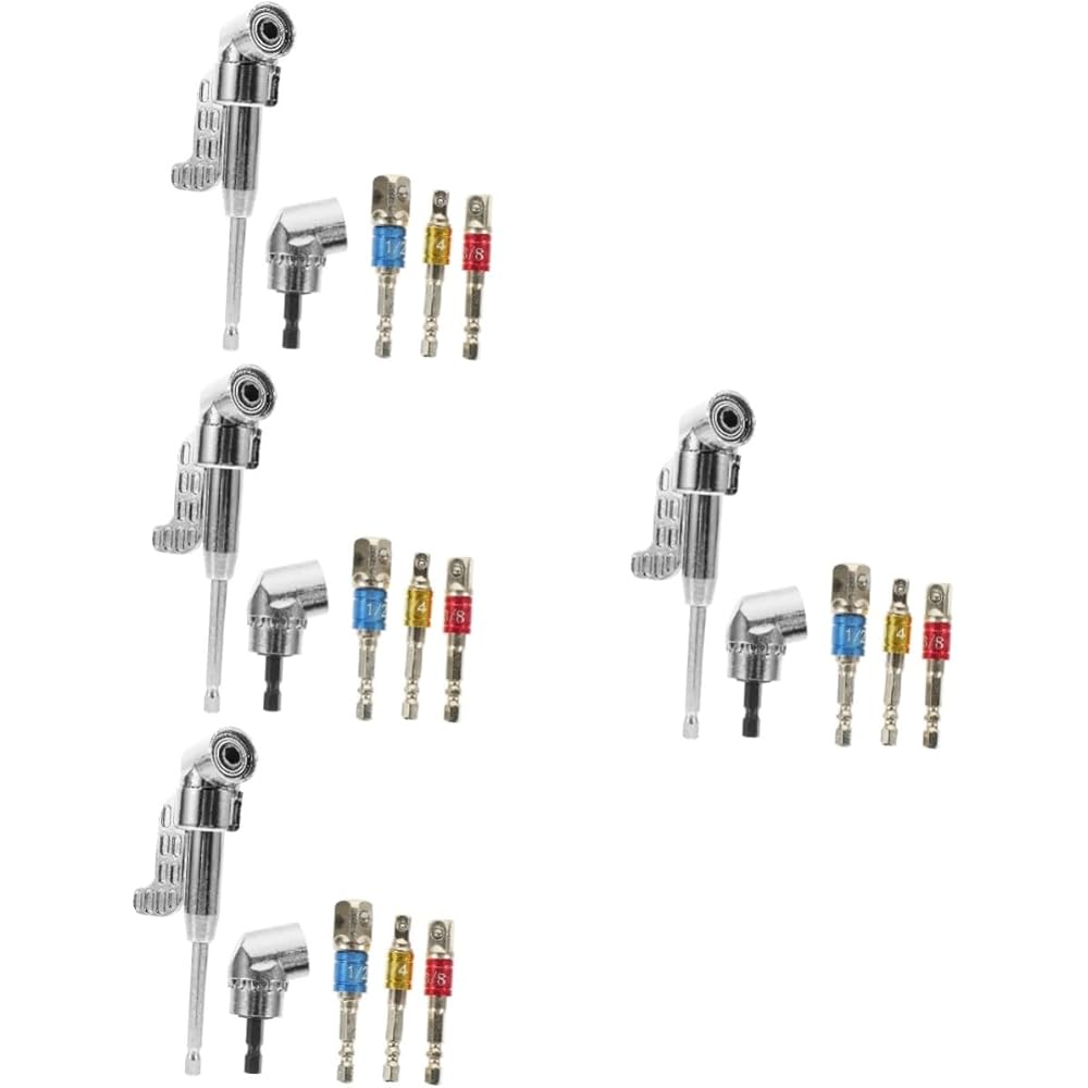 Angoily 4 Ensembles tournevis d'angle anti rouille Adaptateur de douille d'angle Embout de perceuse à angle droit adaptateur pour clé à chocs assortiment de forets acier : Bricolage