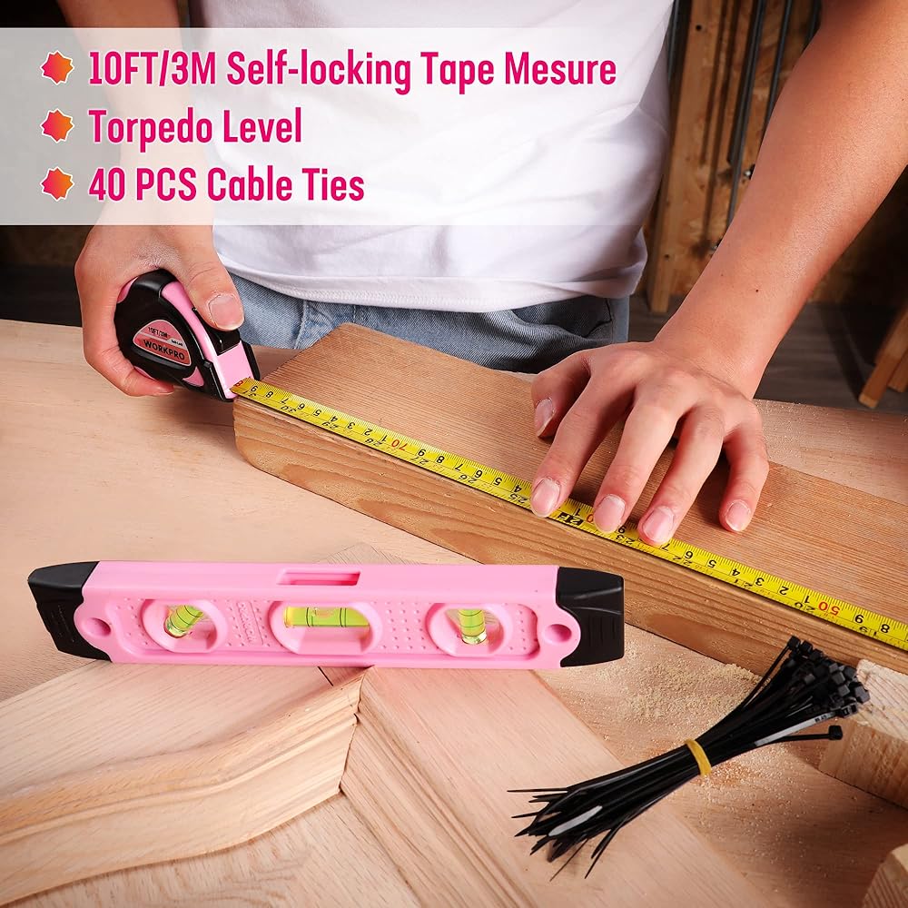 WORKPRO Caisse à Outils Complete Rose 73 Pièces avec Tournevis sans Fil 3,7 V, Boîte à Outils Complete avec Boîte en Fer Portable, Mallette à Outils pour Réparation Dommestique ou de Travail : Bricolage