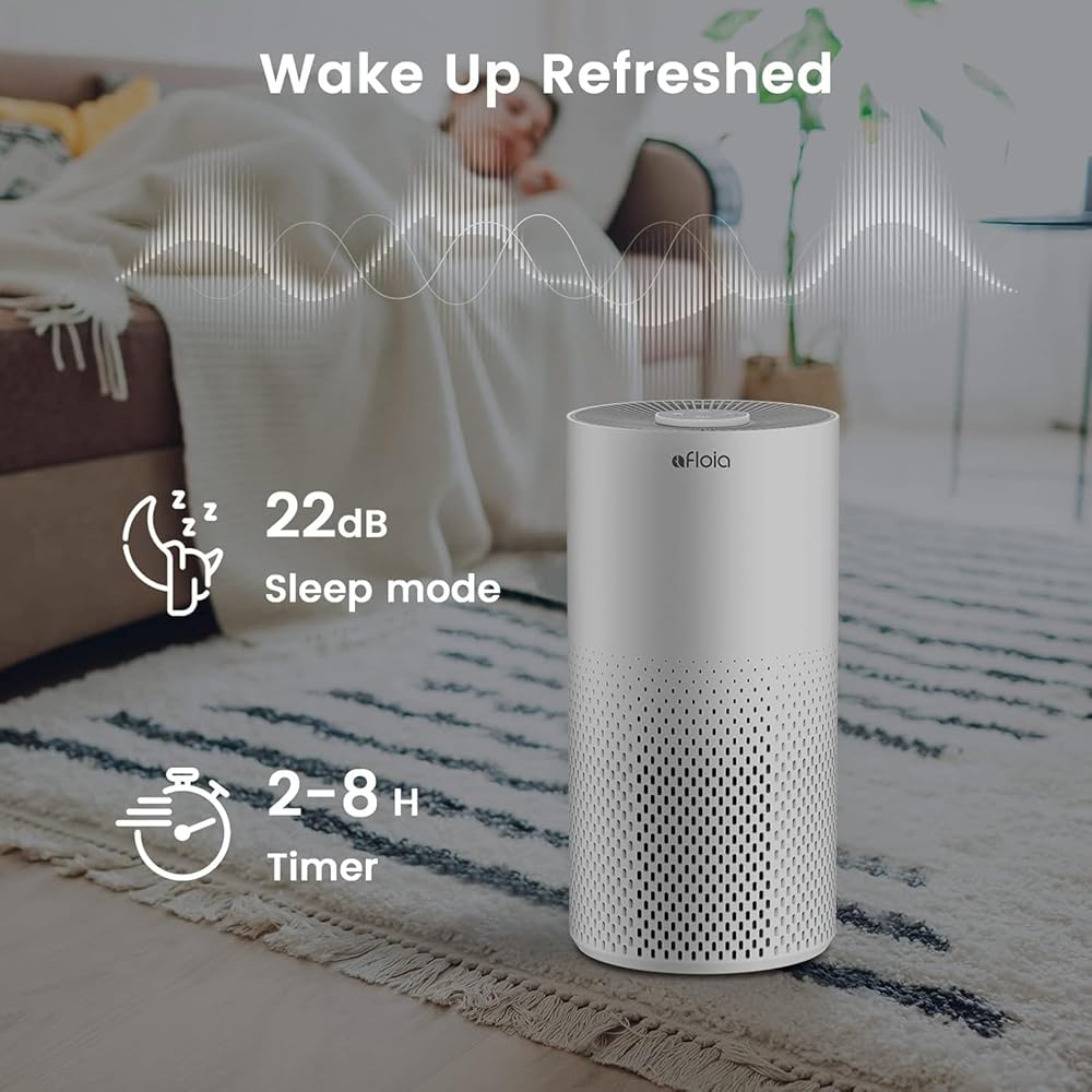 Afloia Purificateur d'Air, 3 Modes, Timer 2/4/8h, 22dB Mode Veille, 7 Couleurs Lumières, peut Filtrer 99,99% de la Poussière, du Pollen, de la Fumée, des Odeurs, CADR 130m³/h : Cuisine et Maison