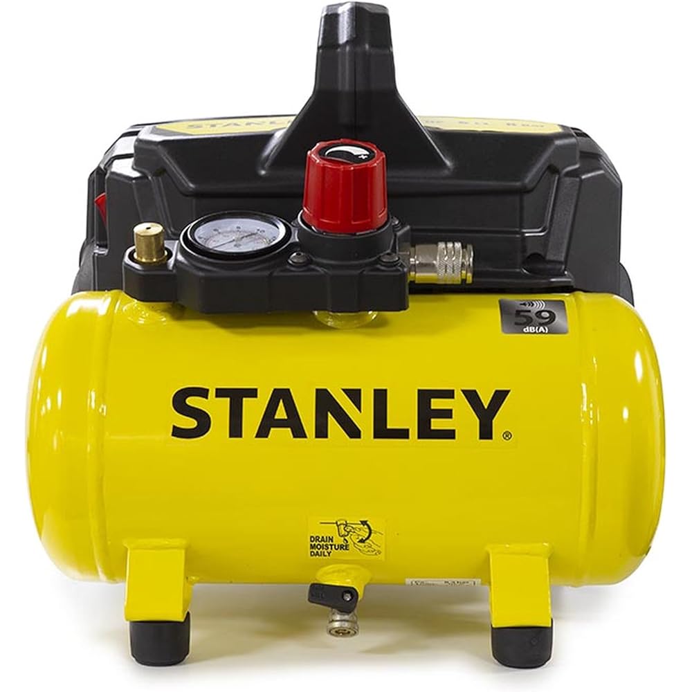 Stanley Compresseur à Air DN200/8/6 - Gonfleur Pneus Voiture 8 Bar - Compresseur Portatif avec Capacité de 6L - sans Huile 105L/Min - Avec Poignée et Pieds Antidérapants - pour Outils Pneumatiques : Stanley: Bricolage