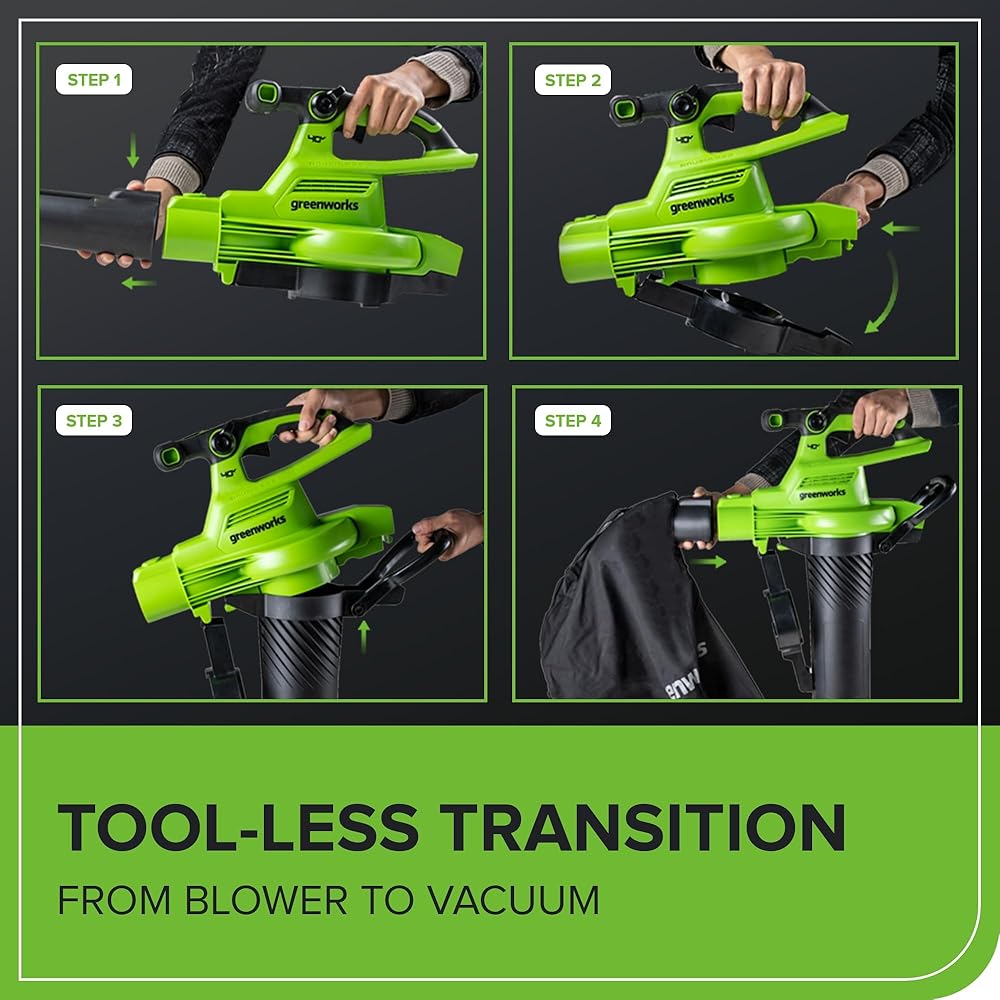 Greenworks Aspirateur sans Fil GD40BVII avec Moteur sans balais, 370 km/h, 14,17 m³/Min, Sac de paillage de 45 L sans Batterie 40 V et Chargeur, Garantie 3 Ans : Jardin