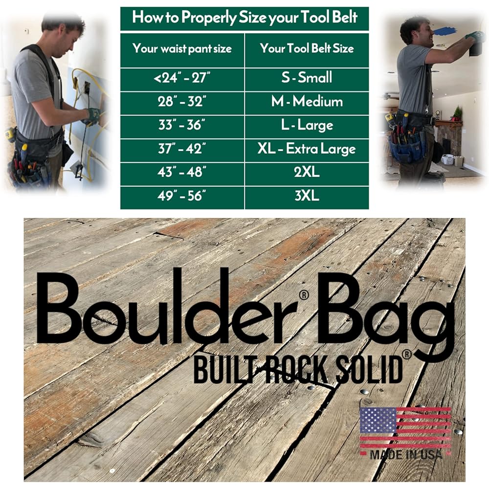 BOULDER BAG Ultimate Electrician's MAX Combo avec ceinture à outils de soutien dorsal confortable, boucle à dégagement rapide, ceinture à outils robuste, noir, (taille M de 71 à 81 cm), ceinture à : Bricolage