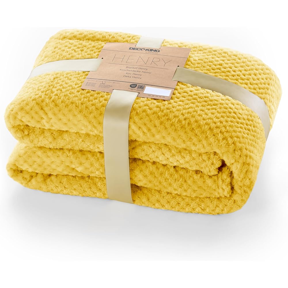 DecoKing Henry Couverture Douillette 170 x 210 cm en Microfibre Jaune Moutarde Couvre-lit Couvre-lit Polaire Doux et Douillet Style scandinave Jaune : Cuisine et Maison