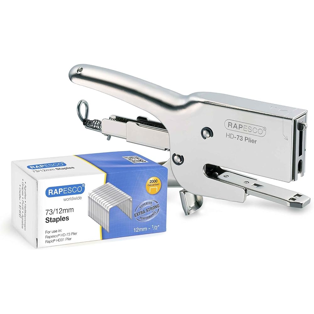 Rapesco 1306 Pince Agrafeuse HD-73 Grande Capacité et Agrafes 2000 de Type 73/12 mm, Capacité de 70 Feuilles, Chrome : Fournitures de bureau