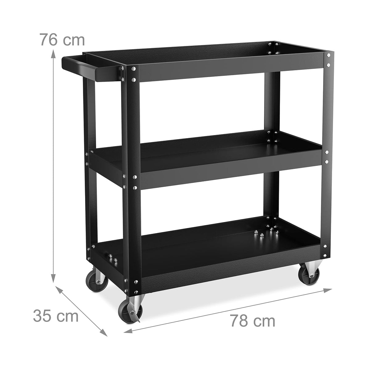 Relaxdays Chariot d'atelier, 3 Niveaux, Charge maximale : env. 100 kg, H x L x P : 76 x 78 x 35 cm, Noir : Bricolage