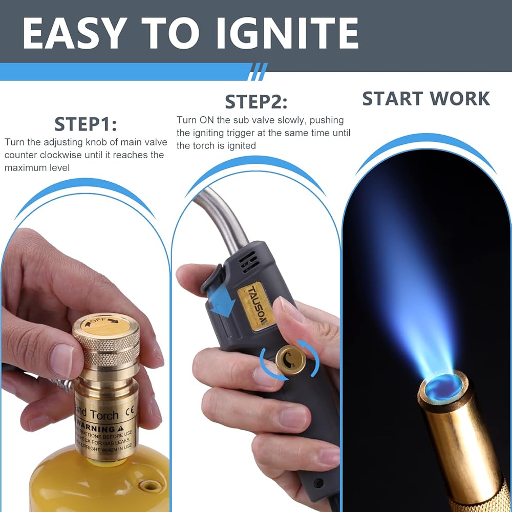 TAUSOM Torche au propane avec étui, déclencheur, bouton réglable, kit de brasage et de soudure : Bricolage