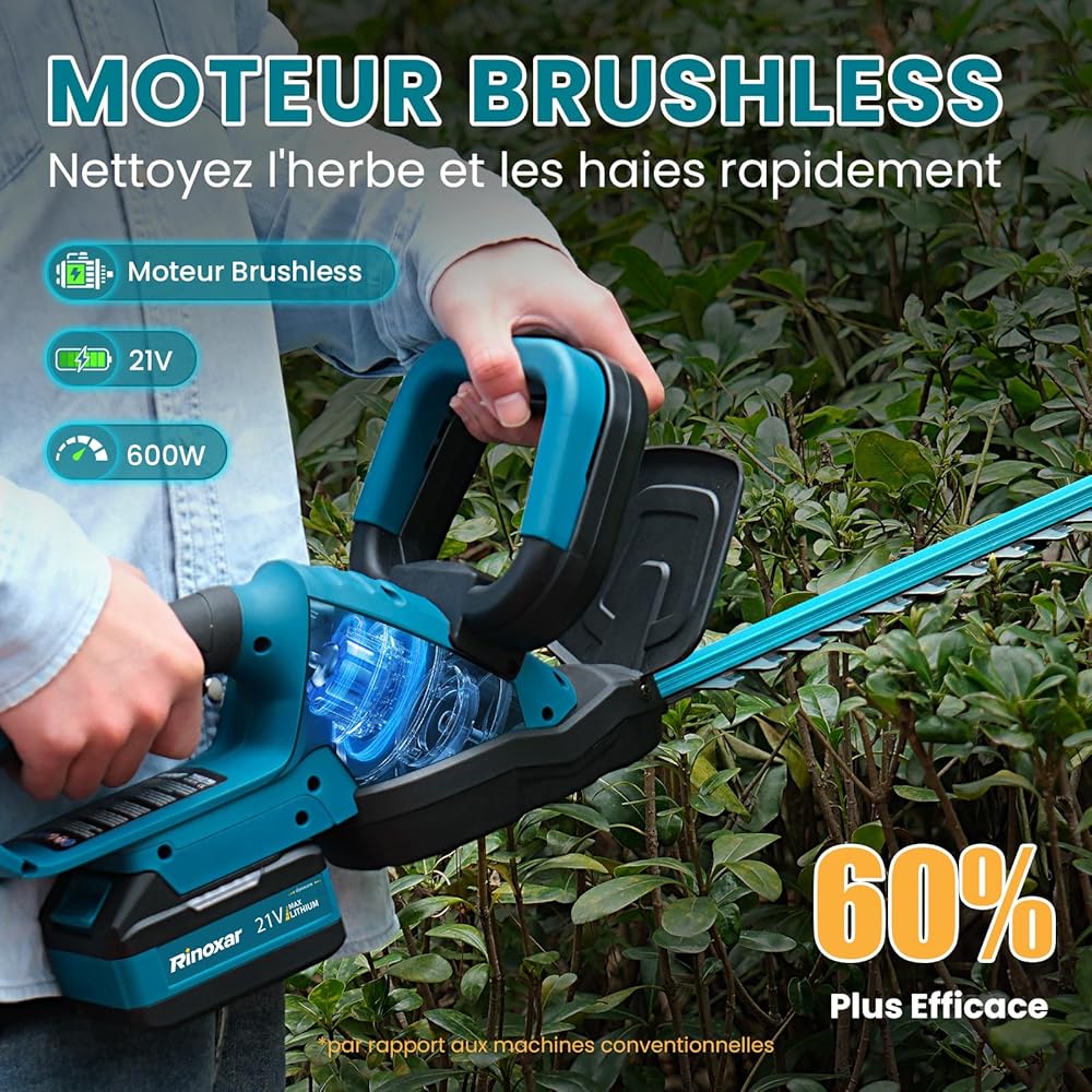 TrimCut Pro Taille-haies sans fil 21 V moteur Brushless lame 52 cm batterie 8000 mAh