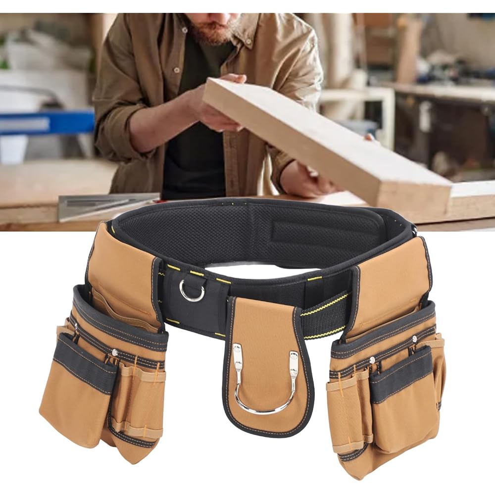 Yomiyuyr Ceinture à outils avec taille réglable, pochette à outils 23 poches pour électriciens, ceinture à outils de charpentier en tissu Oxford 1200D avec sangle amovible : Bricolage