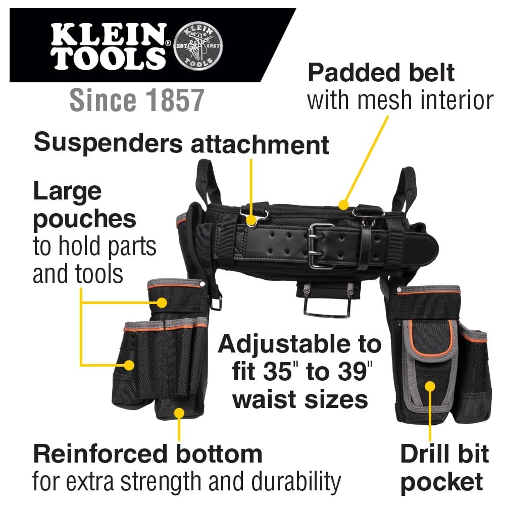Klein Tools Tradesman Pro 55428 Ceinture à outils rembourrée et pochette à outils pour un confort et une durabilité longue durée Taille L : Bricolage
