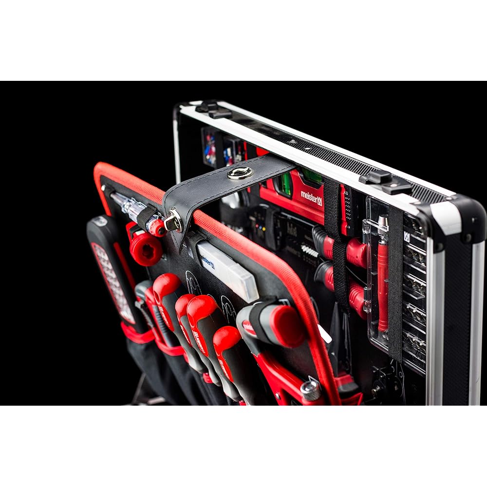Meister Chariot à outils 156 pièces - Ensemble d'outils - Avec roulettes - Poignée télescopique / Mallette à outils professionnelle remplie / Boîte à outils roulante / 8971440 : Bricolage