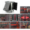 Mephisto Servante à outils XXL avec 8 tiroirs, dont 7 avec outils tels que clé, cliquet avec boîte à noix, tournevis, etc. dans des incrustations souples en aspect carbone : Bricolage