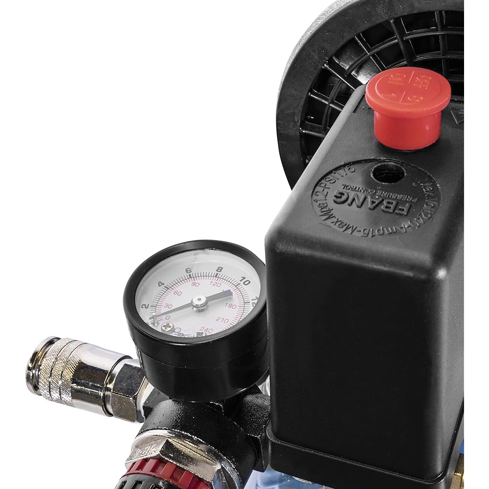 Güde Compresseur Airpower 105/8/6 SILENT (sans huile, silencieux, seulement 59 dB(A), max. 8 bar, 550 W, chaudière de 6 l, quantité 94 l/min, réducteur de pression, manomètre, soupape de sécurité et : Bricolage