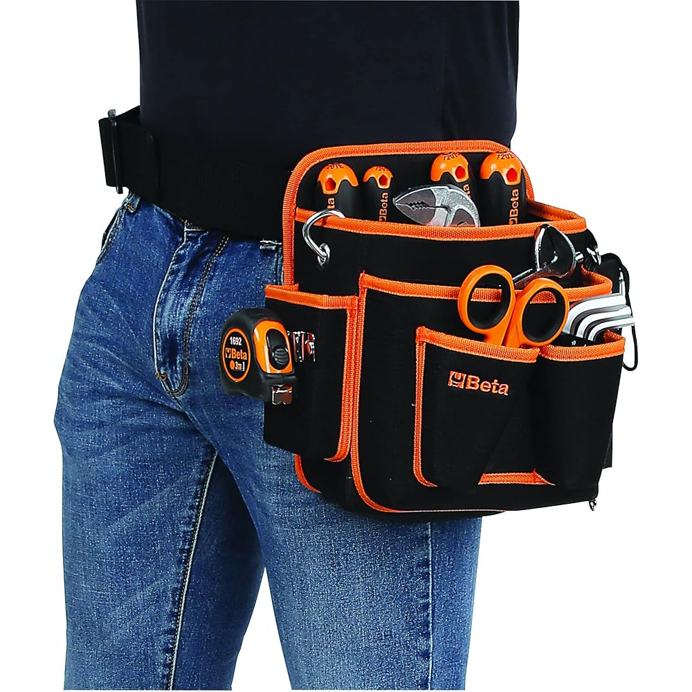 BETA - 2005PA/ET Porte-outils en nylon avec assortiment de 8 outils électrotechniques, tissu résistant aux chocs, ceinture réglable, poches pratiques pour outils et crochets, 020050035 : Bricolage